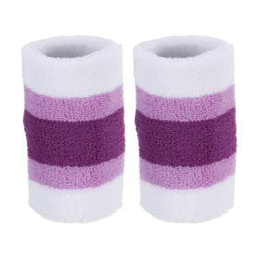 Imagem de PATIKIL Pulseiras esportivas 8 x 10 cm, pacote com 2 faixas de suor absorventes de algodão felpudo para tênis, basquete, malhar, correr, branco, roxo