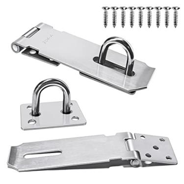 Imagem de 2 peças de ferrolho de bloqueio de portão de aço inoxidável, conjunto de trava de fecho de segurança - fechaduras de porta para portas, armários, armários e mais (10 cm - prata)