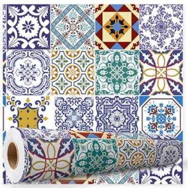 Imagem de Papel De Parede Para Cozinha Azulejo Autoadesivo Português 1mx47cm - R