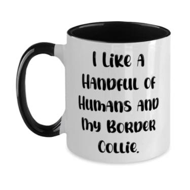 Imagem de Epic Border Collie Dog Gifts, I Like a Handful of Humans and My Border Collie, Caneca de Natal em dois tons de 325 ml para Border Collie Dog