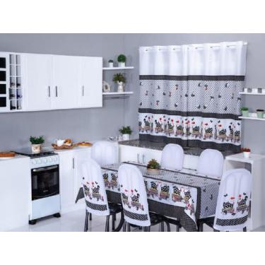 Imagem de Kit 12 Capas de Cadeira + Toalha de Mesa + Cortina Sala de Jantar Cozi