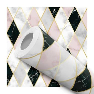 Imagem de Papel De Parede Vinílico Losangos Mármore Gold Rosa 10m - Signmaq, 10 