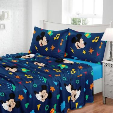 Imagem de Jogo De Lençol Solteiro Jolitex 3 Peças 300 Fios 88x188x30cm, Mickey A