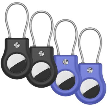 Imagem de Suporte para chaveiro AirTag – Capa de bloqueio de etiqueta de ar com cabo compatível com Apple AirTag, capa protetora antiperda ultradurável com chaveiro para bagagem, chave, mochila, animal de