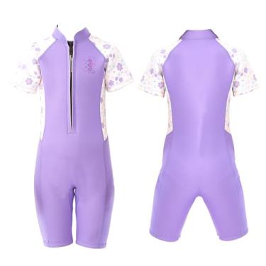 Imagem de Fitcue Roupa de mergulho para meninas de 2,5 mm com zíper frontal, roupa de banho de neoprene para mergulho, surfe, natação, roxo, pequeno