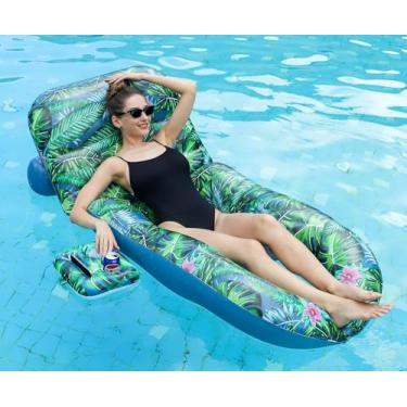Imagem de FindUWill Boias de piscina para adultos – Cadeira flutuante de piscina grande inflável com suporte de copo, boia flutuante para cadeira de piscina, acessórios de piscina resistentes para decoração de