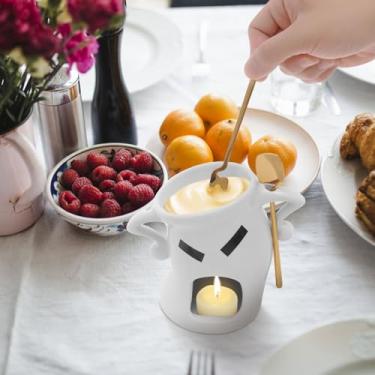 Imagem de Conjunto de panela de fondue de chocolate de cerâmica, aquecedor de manteiga, caneca de queijo de cerâmica com garfos, xícara de café de fondue multiuso, aniversário, presentes de casamento