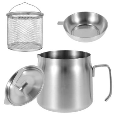 Imagem de KHZSPP Panela de filtro de óleo 2 em 1 de aço inoxidável de 1,8 L, grande capacidade, com cesta de fritura com tampa, filtro, cabo de aço, resistente ao calor, fácil de limpar, coador de óleo para