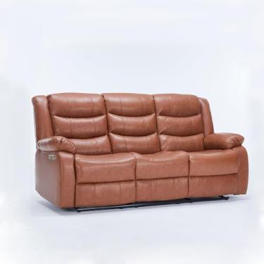 Imagem de Sofá Reclinável Elétrica Sala de Cinema Hollywood 3 Lugares com Massagem Aquecimento Entrada USB/USB-C PU Caramelo G94 - Gran Belo