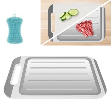 Imagem de DJAPWPX - Tábua de corte dupla face com superfície não porosa, tábua de corte de aço inoxidável e plástico, tábua de corte de cozinha fácil de limpar, manuseie separadamente carne e legumes para