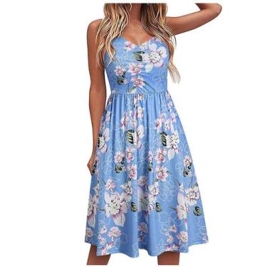 Imagem de Vestido longo feminino casual com decote em V estampado Fold Spaghetti