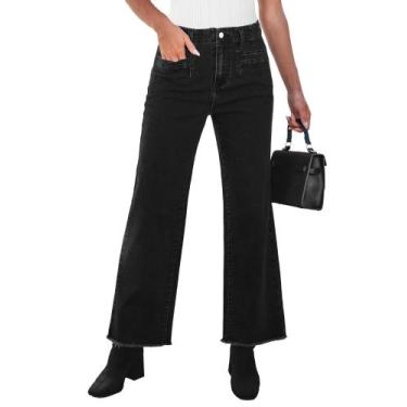 Imagem de Calças GRAPENT, jeans largos pretos de cintura alta para mulheres