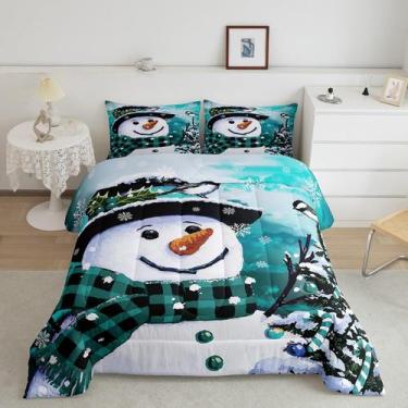 Imagem de Conjunto de roupa de cama Feelyou Kids Christmas Xmas Snowman Twin Siz
