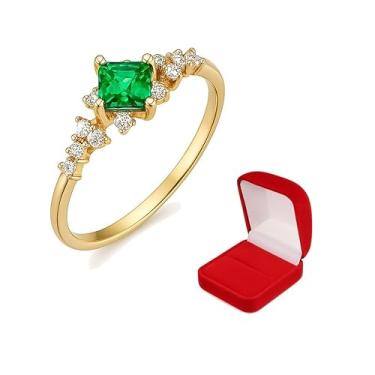 Imagem de Anel Solitário Minimalista Feminino Pedra Quadrada Luxo Banhado Ouro 18K Refinado (Verde, 24)