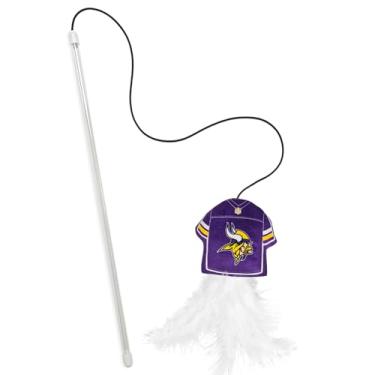 Imagem de NFL Minnesota Vikings Team Jersey Wand com NIP de gato, brinquedo de pelúcia em forma de jérsei para gatos e gatinhos – Brinquedo interativo para animais de estimação para brincar e se exercitar