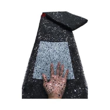Imagem de Tecido De Renda Tule Nigeriano Com Contas E Lantejoulas, Rede De Alta 