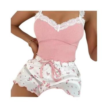 Imagem de Conjunto De Pijama Feminino Com Renda E Decote Em V, Camisola Sexy, Sh