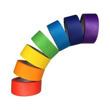 Imagem de Fita Washi Colorida Arco-Íris 7 Rolos Fita Adesiva Para Pintores Decor