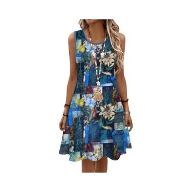 Imagem de Vestido De Praia Sem Mangas A-Line Com Estampa Floral De Gato Preto Es