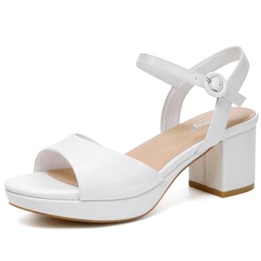Imagem de RIBONGZ Sandálias femininas de salto plataforma de salto grosso, bico redondo, com tiras, salto alto grosso com tira no tornozelo, confortável, sexy, elegante, saltos, trabalho, festa de casamento