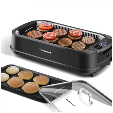 Imagem de Techwood Churrasqueira Elétrica Portátil serve 5 Porções com Painel de Controle, 110V, 1500W, Preto