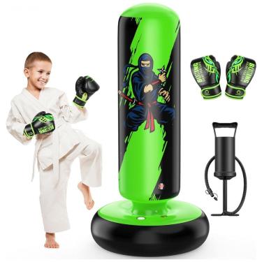 Imagem de QPAU Kit de Boxe Inflável para Crianças 168 cm com Luvas e Base Estável - Brinquedo Ideal para Meninos e Meninas de 6 a 12 Anos