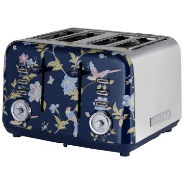Imagem de Torradeira 4 Fatias em Aço Inox Laura Ashley Azul Marinho com estampa floral Elveden, Slots Largos, 7 Níveis, Funções Descongelar