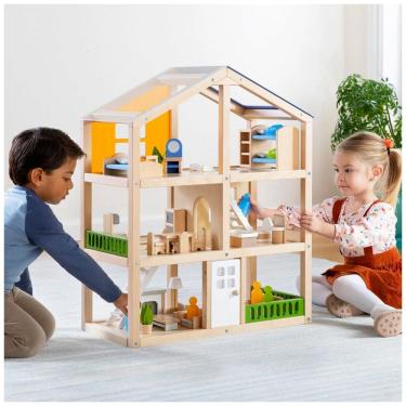 Imagem de Casa de Bonecas Guia Guidecraft Madeira Natural, 3 Andares, Detalhes em Acrílico, Para Crianças 3+, Modelo Modern Home