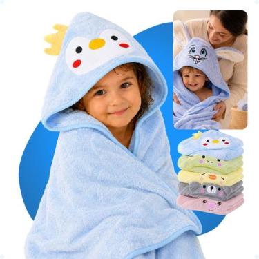 Imagem de Toalha De Banho Bebê Infantil Com Capuz Grande Forrada Macia - Hxt, Az