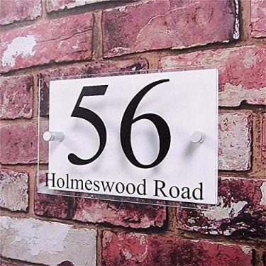 Imagem de Números de casas Placas de números de casas Placas de números de casas de acrílico transparente de camada dupla personalizada Placas de sinais Placas de sinais de casas com adesivos de vinil Filmes