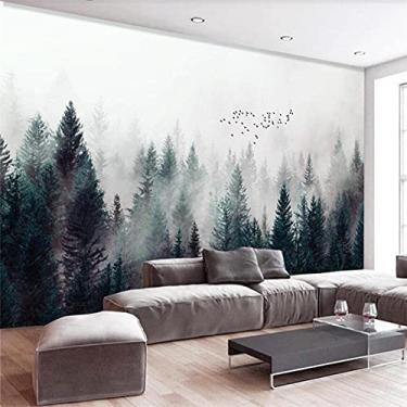 Imagem de Papel de parede personalizado 3D com foto moderna e fresca floresta nebulosa nuvens e pássaros nórdico 3D papel de parede TV 300 cm (C) × 210 cm (A)
