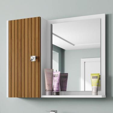 Imagem de Armário De Banheiro Gênova 1 Porta 2 Prateleiras Com Espelho Branco - Bechara