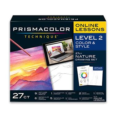 Imagem de Prismacolor Technique Art Supplies e aulas de arte digital, conjunto de desenho da natureza, lápis de aquarela nível 2, marcadores de pincel e mais desenho de paisagem do pôr do sol, 27 unidades