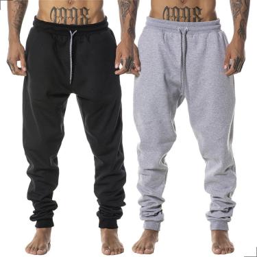 Imagem de KIT 2 Calças Moletom Jogger Cargo Confortável Treino Frio e Cinza Masculina-Masculino