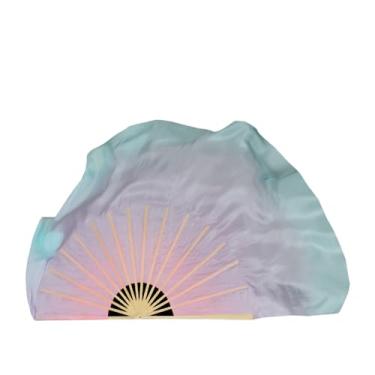 Imagem de SALFEE 1 par de véu de ventilador de dança do ventre de 30 cm cor seda real gradiente leve para dança folclórica chinesa Yangko