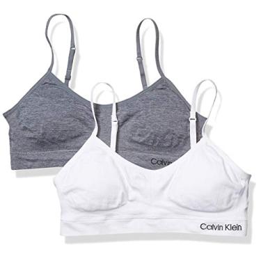 Imagem de Calvin Klein Sutiã curto sem costura para meninas, Branco/cinza mesclado - pacote com 2, GG