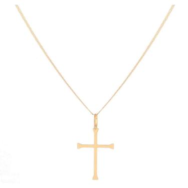 Imagem de Colar Piastrine De Ouro Masculino Com 80cm 18k E Crucifixo