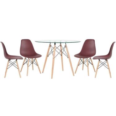 Imagem de Mesa Redonda Eames 100cm + 4 Cadeiras Marrom