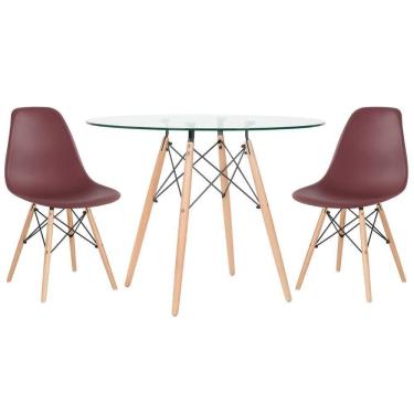 Imagem de Mesa Redonda Eames 100cm + 2 Cadeiras Marrom