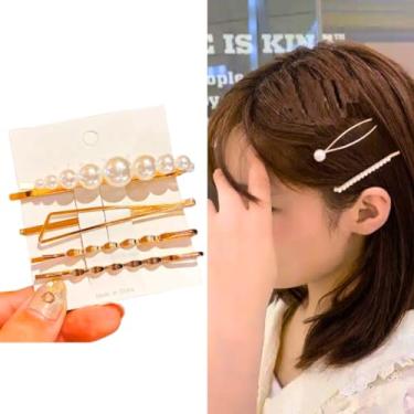 Imagem de 6 Grampo De Cabelo Pérola Metal Dourado Penteado Festa Casamento Luxo Elegante Presilha Enfeite Acessório Bico de Pato Festa 15 anos Noiva Evento Grampos Clipe (Kit "B")