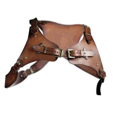 Imagem de Colaxi Arnês de peito medieval para corpo, armadura de ombro em couro PU, alça de ombro para cosplay de Halloween Faire renascentista, Marrom escuro