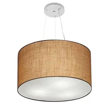 Imagem de Lustre Pendente Cilíndrico Cúpula Tecido 45x30 cm, Vivare Iluminação, Pendente4187 LP, Palha, Médio