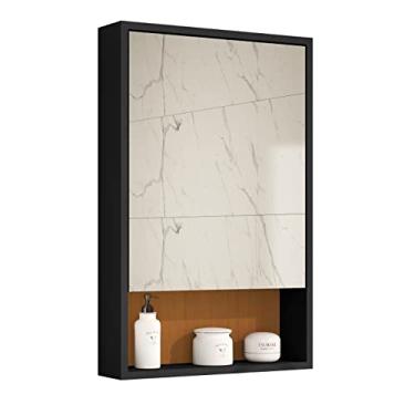 Imagem de Espelharia Gaia Armário de Parede para Banheiro Pequeno Compacto com Espelho e Porta (PRETO/FREIJÓ)