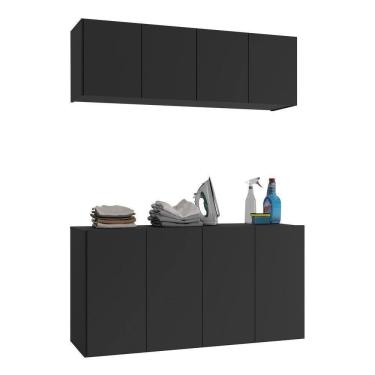 Imagem de Conjunto Lavanderia Suspenso Multiuso Armário Aéreo E Balcão Mp5052 Preto Preto