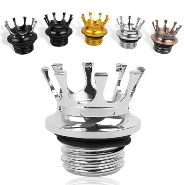 Imagem de Worldmotop Tampa de tanque de combustível para motocicleta King Crown Tampa de óleo de alumínio para reservatório de rosca direita compatível com Harley Sportster XL 883 1200 48 Dyna Touring Road King