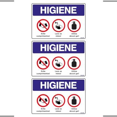 Imagem de Combo 3 Placas De Sinalização Higiene, Evite Cumprimentos, Lave As Mãos, Utilize Álcool Gel 30x20 Ekomunike - P-37/3 F9e