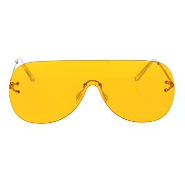 Imagem de Óculos de sol de corrida retrô de tamanho grande sem aro Panel Shield, Dourado, laranja, 6 1/8" (154mm) x 2 7/16" (62mm)