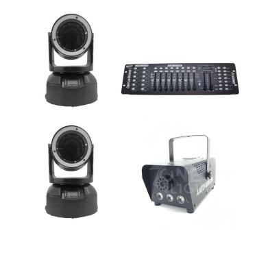 Imagem de Kit 2 Mini Moving Beam + Máquina De Fumaça + Mesa Dmx 512