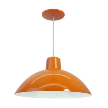 Imagem de Lustre Pendente Luminária Chapéu Chinesa 33cm em Alumínio Com Interior Branco e Fiação Bivolt Retrô 110v 220v (Laranja)