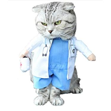 Imagem de Mikayoo Fantasia de Dia das Bruxas para Cães e Gatos Fantasia de Doutor Enfermeira Roupa Jeans para Cães e Gatos Roupa Divertida (Médico, P)